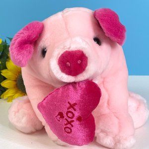 RARE Vintage Caltoy Plump Pig w/XOXO Heart Lovey 10" Plush Stuffed Animal‎ Toy